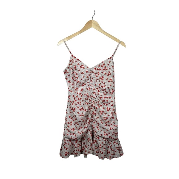 Urban Outfitters Floral Dotted Cinched Ruffle Mini Slip Dress White/Red Size M - Picture 4 of 13